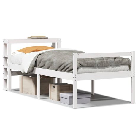 Seniorenbed met hoofdbord massief grenenhout wit 75x190 cm 2