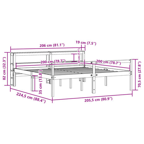 Seniorenbed met hoofdbord massief grenenhout wit 200x200 cm 12