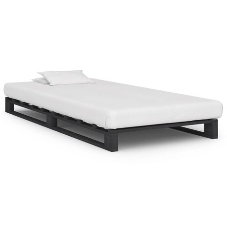 Bedframe pallet massief grenenhout grijs 90x200 cm 1
