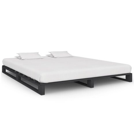 Bedframe pallet massief grenenhout grijs 200x200 cm 1