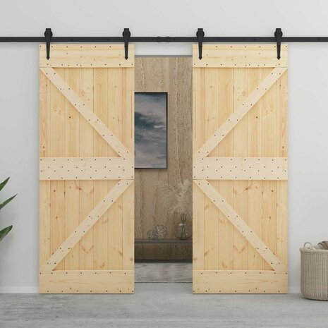 Schuifdeur Naturel en Zwart 80 x 210 cm Massief grenenhout 3
