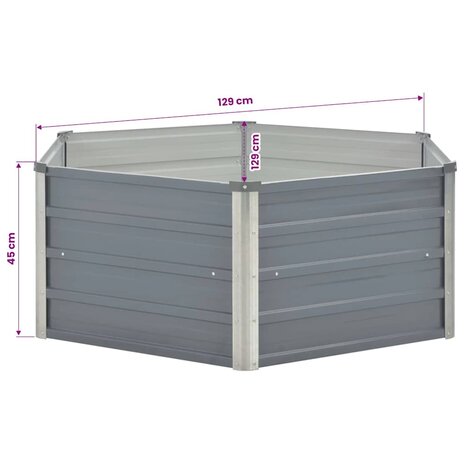 Plantenbak verhoogd 129x129x45 cm gegalvaniseerd staal grijs 6