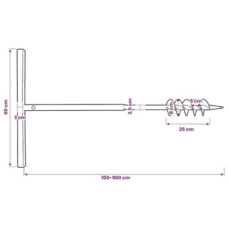 Grondboor 80mm met 9m verlengstuk Staal 12