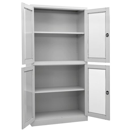 Kantoorkast 90x40x180 cm staal en gehard glas lichtgrijs 2