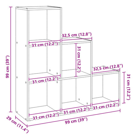 Kamerscherm / boekenkast 3-laags 99x29x99 cm hout artisanaal 11