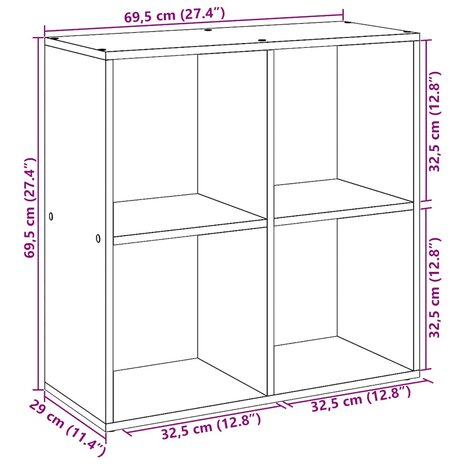 Kamerscherm / boekenkast 69,5x29x69,5 cm hout artisanaal eiken 12