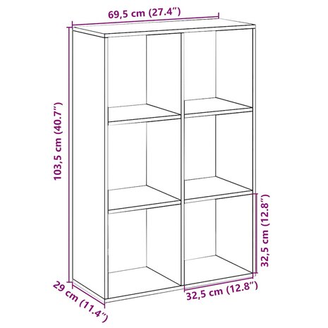 Kamerscherm / boekenkast 69,5x29x103,5 cm hout artisanaal eiken 12