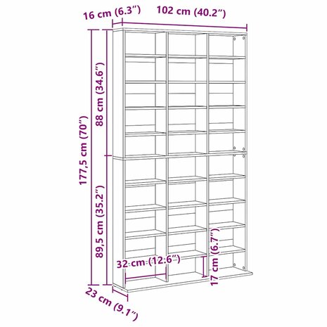 Cd-kast 102x23x177,5 cm bewerkt hout wit 6