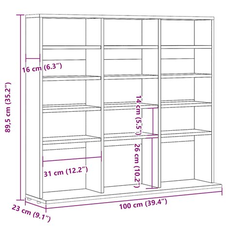 Cd-kast 100x23x89,5 cm bewerkt hout artisanaal eikenkleurig 9