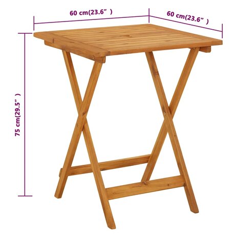 Tuintafel inklapbaar 60x60x75 cm massief acaciahout 10