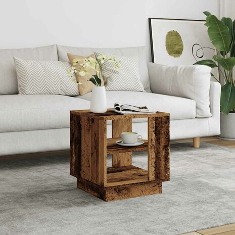 Salontafel 40x40x43 cm bewerkt hout oud houtkleurig 3