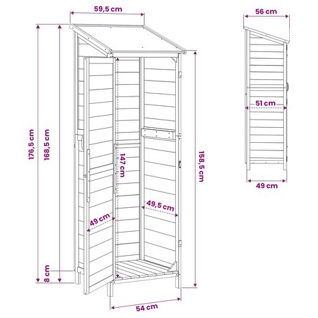 Tuinschuur Grijs 59,5 x 56 x 176,5 cm Bewerkt hout 11