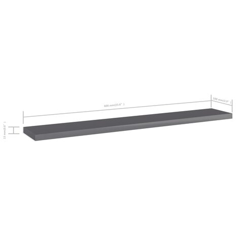 Wandschappen 4 st 60x10x1,5 cm spaanplaat hoogglans grijs 5
