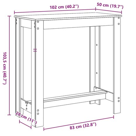 Bartafel 102x50x103,5 cm bewerkt hout wit 9
