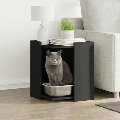 Kattenbakkast 42x42x51 cm bewerkt hout zwart 1