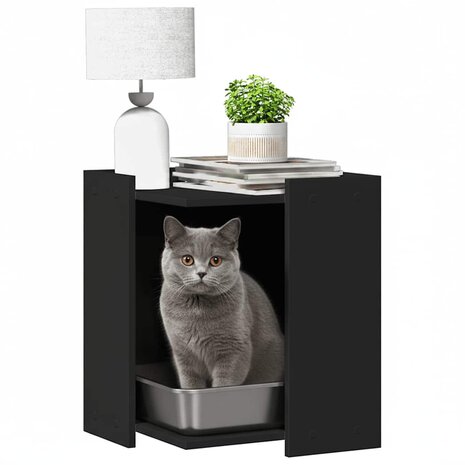 Kattenbakkast 42x42x51 cm bewerkt hout zwart 3