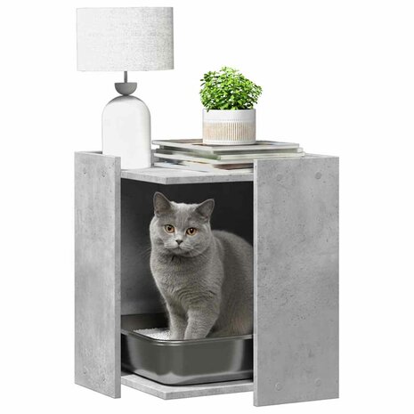 Kattenbakkast 42x42x51 cm bewerkt hout betongrijs 3