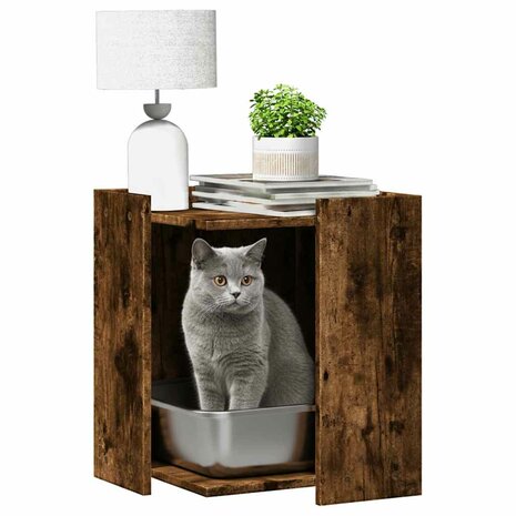 Kattenbakkast 42x42x51 cm bewerkt hout gerookt eikenkleurig 3