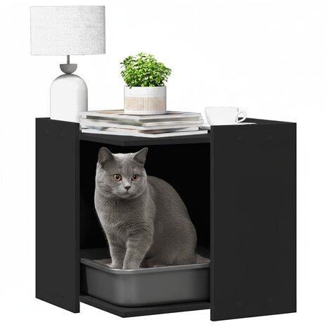 Kattenbakkast 53x53x51 cm bewerkt hout zwart 3