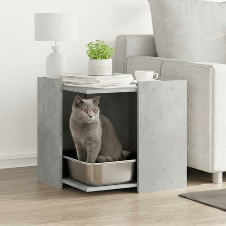 Kattenbakkast 53x53x51 cm bewerkt hout betongrijs 1
