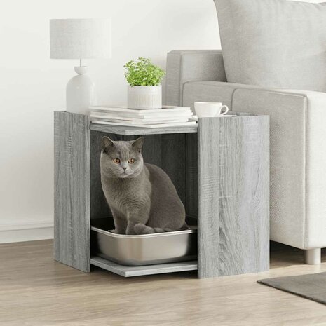 Kattenbakkast 53x53x51 cm bewerkt hout grijs sonoma eikenkleur 1