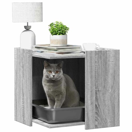 Kattenbakkast 53x53x51 cm bewerkt hout grijs sonoma eikenkleur 3