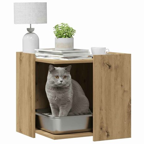 Kattenbakkast 53x53x51 cm bewerkt hout artisanaal eikenkleurig 8