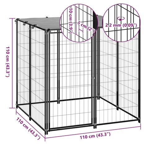 Hondenkennel 110x110x110 cm staal zwart 6