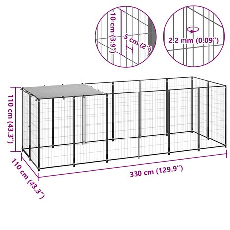 Hondenkennel 330x110x110 cm staal zwart 8