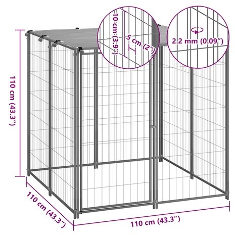 Hondenkennel 110x110x110 cm staal zilverkleurig 8