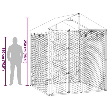 Hondenkennel met dak 2x2x2,5 m gegalvaniseerd staal zilver 9