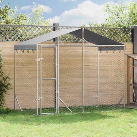 Hondenkennel met dak 3x1,5x2,5 m gegalvaniseerd staal zilver 1