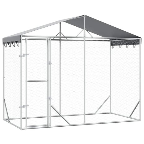 Hondenkennel met dak 3x1,5x2,5 m gegalvaniseerd staal zilver 2
