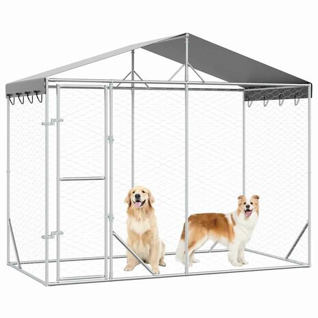 Hondenkennel met dak 3x1,5x2,5 m gegalvaniseerd staal zilver 3