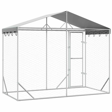 Hondenkennel met dak 3x1,5x2,5 m gegalvaniseerd staal zilver 6