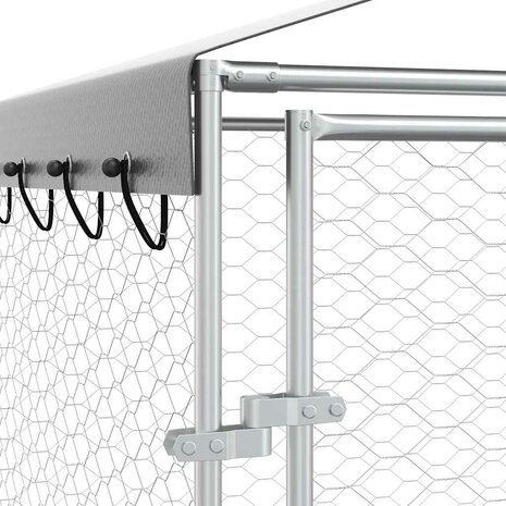 Hondenkennel met dak 3x1,5x2,5 m gegalvaniseerd staal zilver 8