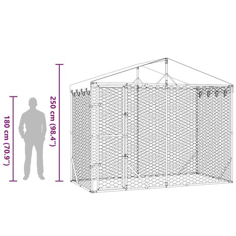 Hondenkennel met dak 3x1,5x2,5 m gegalvaniseerd staal zilver 10