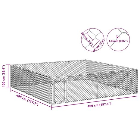 Hondenkennel voor buiten 4x4x1 m gegalvaniseerd staal 8