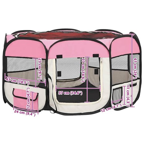 Hondenren inklapbaar met draagtas 125x125x61 cm roze 10