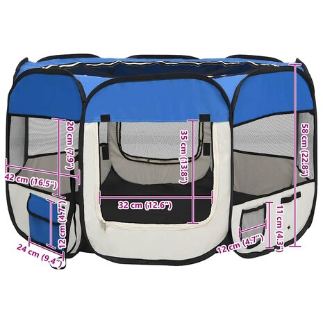 Hondenren inklapbaar met draagtas 110x110x58 cm blauw 11