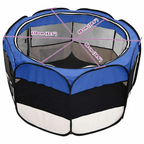 Hondenren inklapbaar met draagtas 110x110x58 cm blauw 12