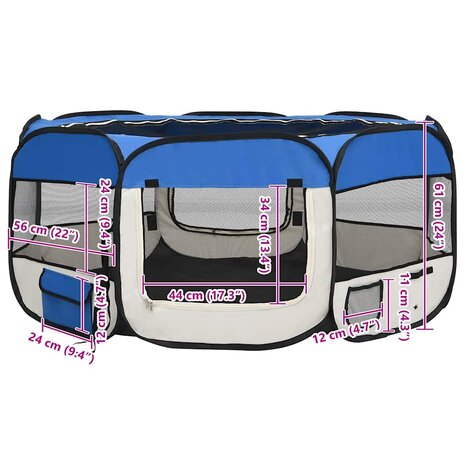 Hondenren inklapbaar met draagtas 145x145x61 cm blauw 11