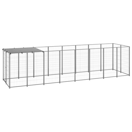 Hondenkennel 4,84 m&sup2; staal zilverkleurig 1