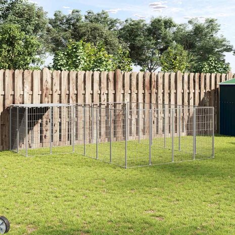 Hondenkennel 8,47 m&sup2; staal zilverkleurig 1