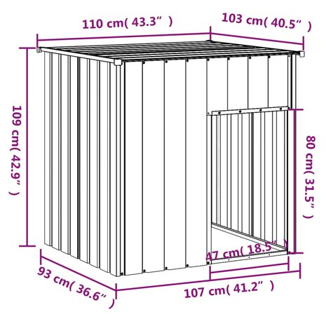 Hondenhok met dak antraciet 110x103x109 cm gegalvaniseerd staal 5