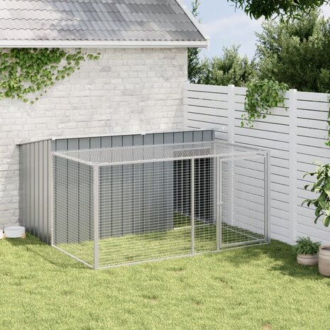 Hondenhok met ren antraciet 197x194x110 cm gegalvaniseerd staal 3