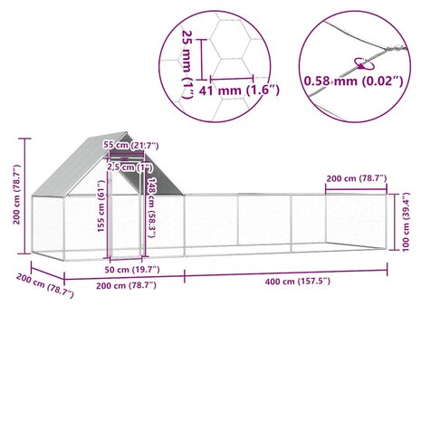 Kippenren 6x2x2 m gegalvaniseerd staal 6