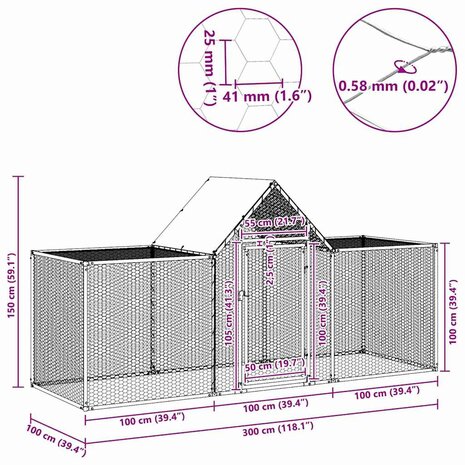 Kippenren 3x1x1,5 m gegalvaniseerd staal 9