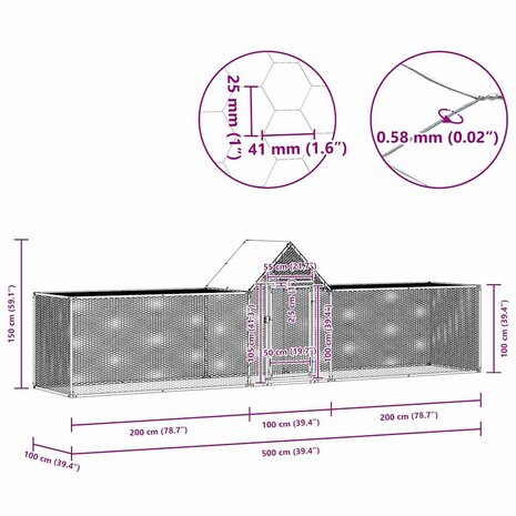 Kippenren 5x1x1,5 m gegalvaniseerd staal 9