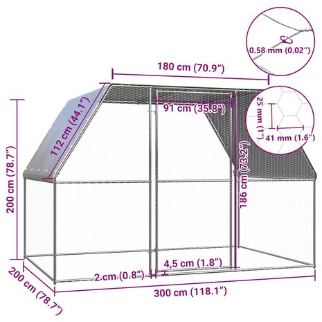 Kippenkooi 3x2x2 m gegalvaniseerd staal zilverkleurig en grijs 4